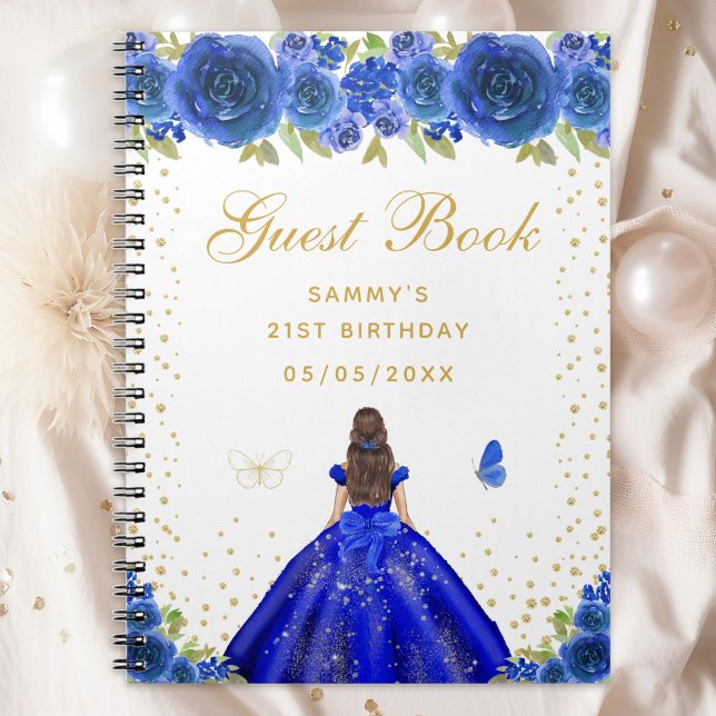 Blue Floral Brunette Hair Princess Guest Book (Creator Uploaded)