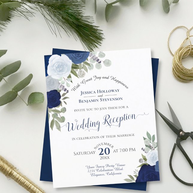Blue Floral Budget Wedding Reception Invitation (Creator Uploaded)