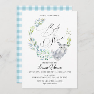 Blue Floral Bunny Calligraphy Spring Baby Shower Invitation