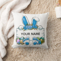 Blue Floral Bunny Ears Easter Name Sign Graphic