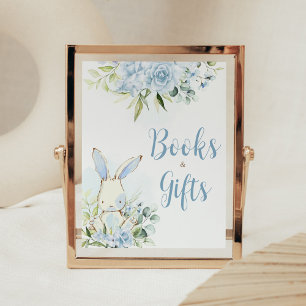 Blue Floral Bunny Rabbit Baby Books and Gifts Poster