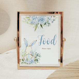 Blue Floral Bunny Rabbit Baby Shower Food Poster