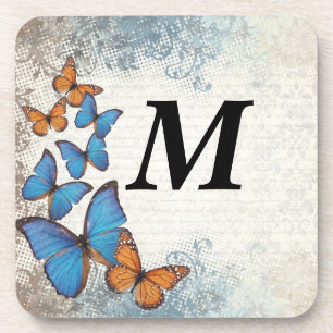 Blue floral butterflies coaster