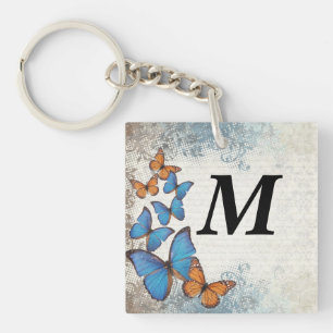 Blue floral butterflies key ring