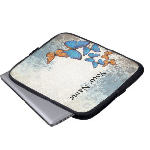 Blue floral butterflies laptop sleeve