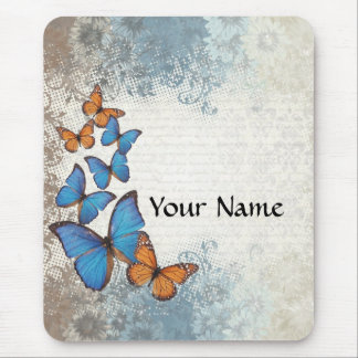 Blue floral butterflies mouse mat