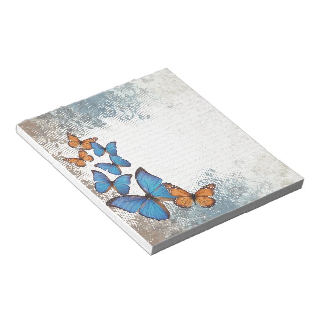 Blue floral butterflies notepad (Angled)