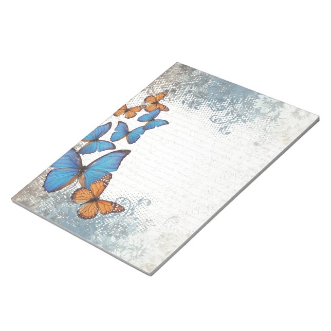 Blue floral butterflies notepad (Angled)