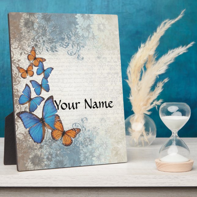 Blue floral butterflies plaque (Side)