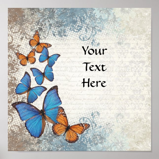 Blue floral butterflies poster (Front)