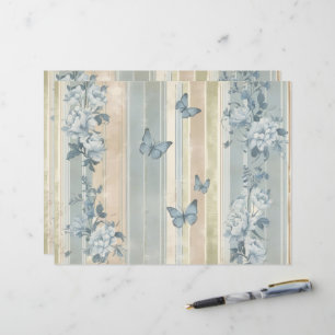 Blue Floral Butterflies Vintage Scrapbook paper