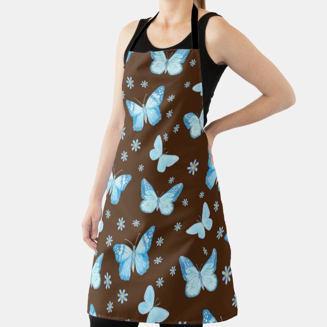 Blue Floral Butterfly Apron (Insitu)