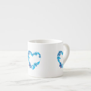 Blue Floral Butterfly Heart Espresso Cup