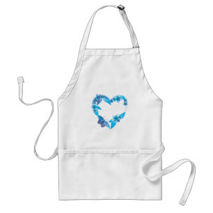 Blue Floral Butterfly Heart Standard Apron