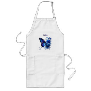Blue Floral Butterfly Personalised Long Apron