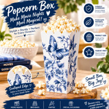 Blue Floral Butterfly Popcorn Box – Elegant Botani
