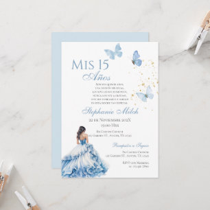 Blue Floral Butterfly Quinceanera Invitation