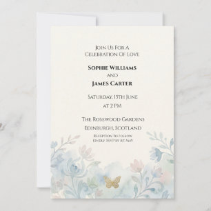 Blue Floral Butterfly Wedding Invitation