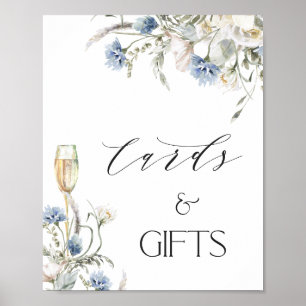 Blue Floral Cards Gifts Bridal Shower Sign