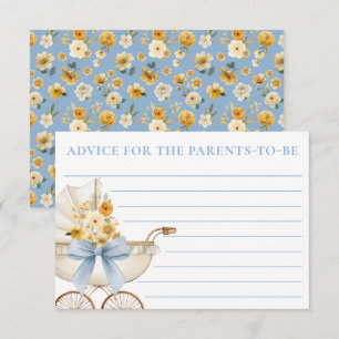 Blue Floral Carriage Baby Shower Advice Card