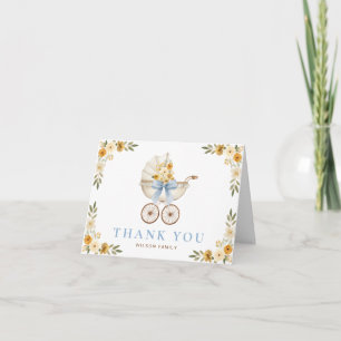 Blue Floral Carriage Baby Shower Thank You Card