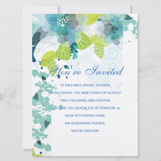 Blue Floral Cascading Invitation (Front)