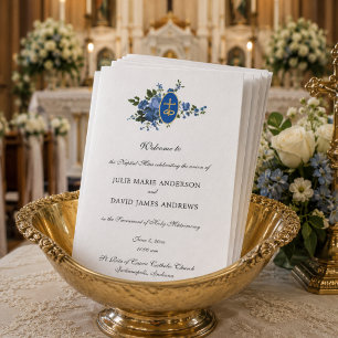 Blue Floral Catholic Latin Mass Wedding Program