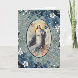 Blue Floral   Catholic   Virgin Mother Mary Card