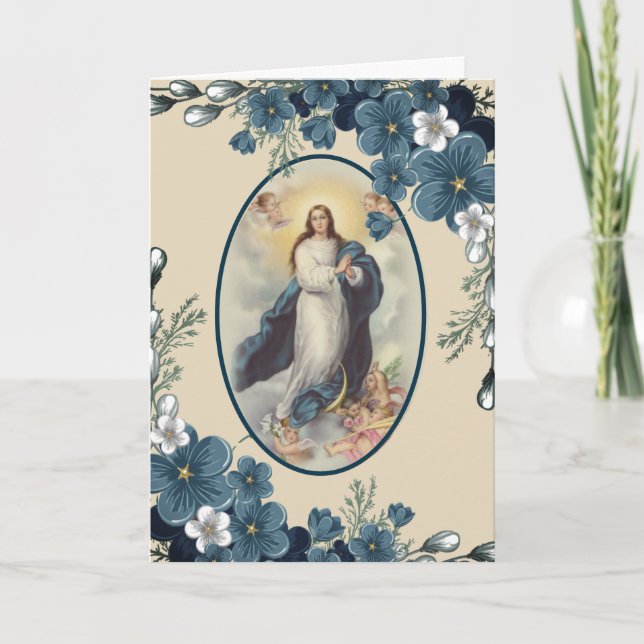 Blue Floral | Catholic | Virgin Mother Mary Card (Front)