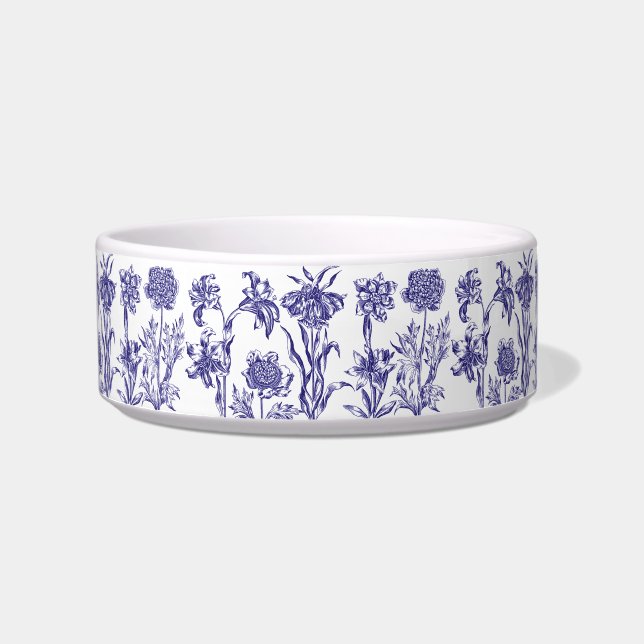 Blue Floral Ceramic Pet Bowl (Front)