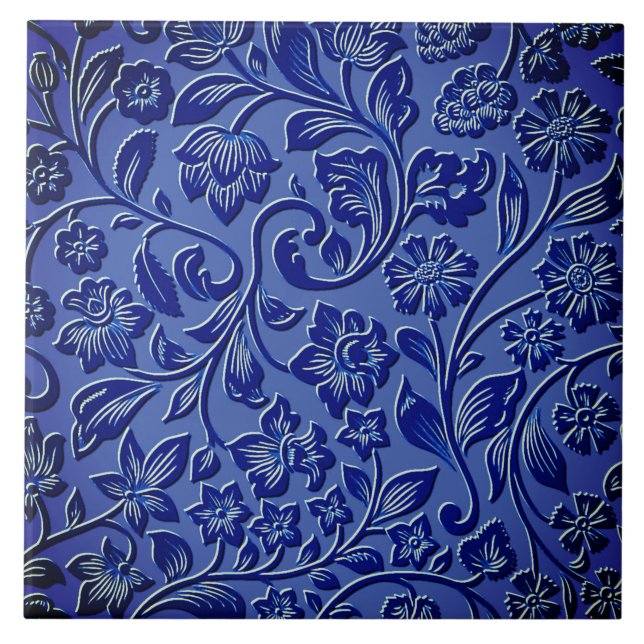 Blue Floral Ceramic Tile (Front)