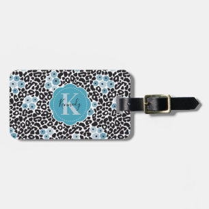 Blue Floral Cheetah Print w/Custom Monogram & Name Luggage Tag