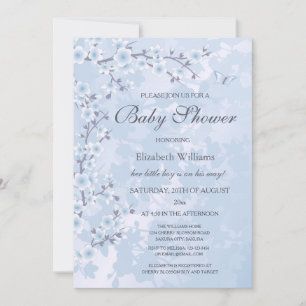 Blue Floral Cherry Blossoms Baby Shower  Invitation