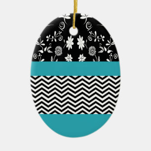 blue floral chevron ceramic tree decoration