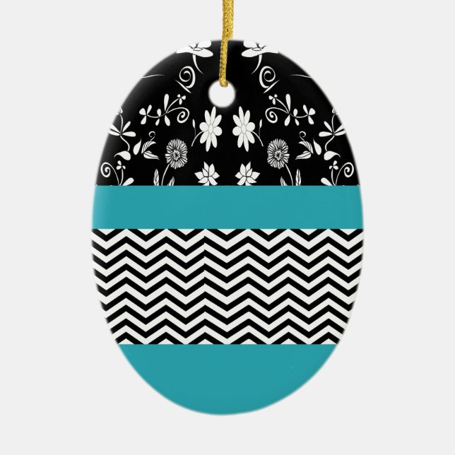blue floral chevron ceramic tree decoration (Front)