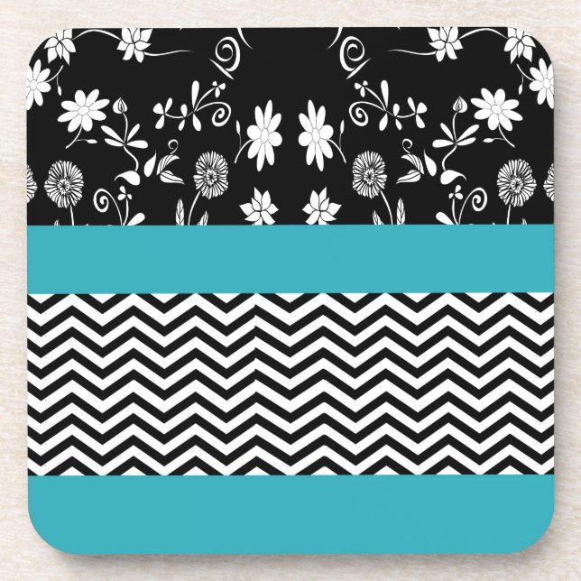 blue floral chevron coaster (Front)