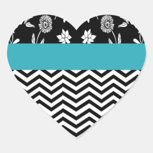 blue floral chevron heart sticker