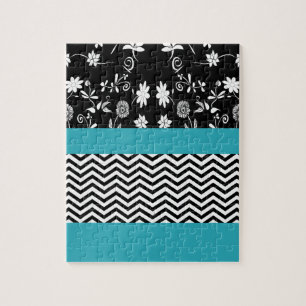 blue floral chevron jigsaw puzzle