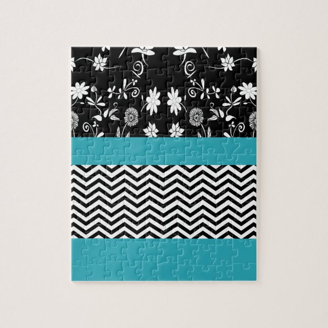blue floral chevron jigsaw puzzle (Vertical)