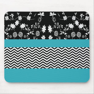 blue floral chevron mouse mat