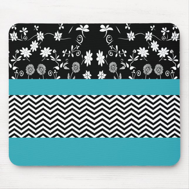 blue floral chevron mouse mat (Front)