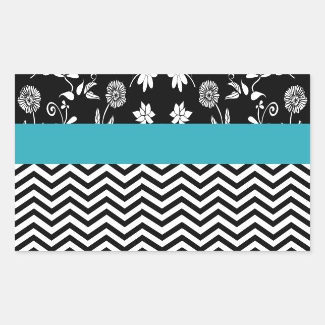 blue floral chevron rectangular sticker (Front)