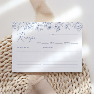 Blue Floral Chinoiserie Bridal Shower Recipe Card