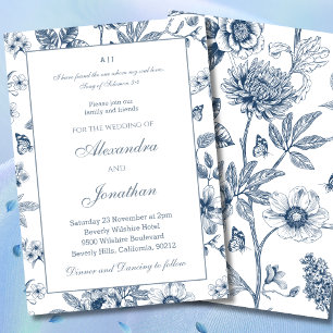 Blue Floral Chinoiserie Christian Wedding Invitation