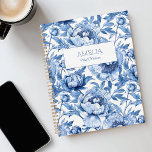 Blue Floral Chinoiserie Flower Name Modern Undated Planner<br><div class="desc">This Blue Floral Chinoiserie Flower Name Modern Undated Planner features a delicate farmhouse blue and white porcelain pattern showcasing large, detailed flowers. This floral design captures the essence of traditional painting with modern precision. This planner makes a great gift for bridesmaids, maids of honour, and brides. 🦋 Easily customise the...</div>
