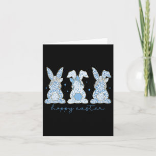 Blue Floral Chinoiserie Happy Easter Three Bunny C Card
