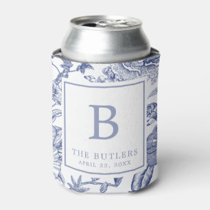 Blue Floral Chinoiserie Initial Wedding Can Cooler