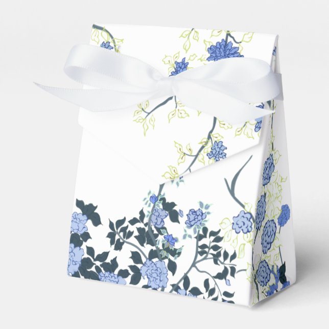 Blue Floral Chinoiserie Party Favour Bag Box (Front Side)