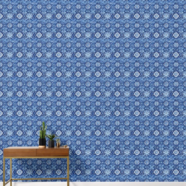 Blue Floral Chinoiserie Pattern Wallpaper (Hallway)