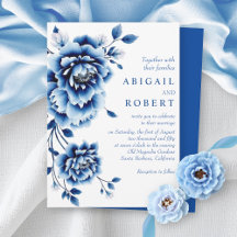 Blue floral Chinoiserie peony flowers wedding